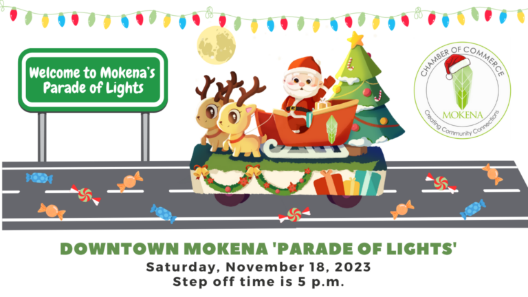 You are invited to participate in Mokena Chamber of Commerce's "Annual Parade of Lights" on Front Street! Open to all businesses, organizations, families, etc. FREE to participate. Applications must be received by Friday, November 10.